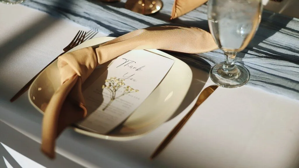 Dinner table setup at Scars Farm reception