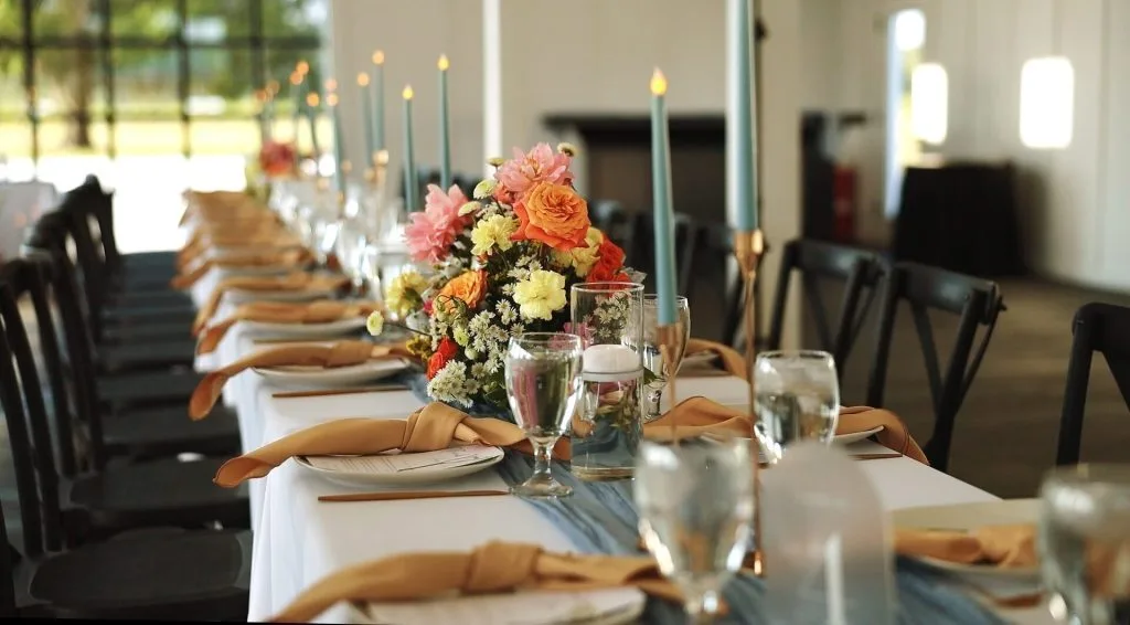 Reception setup at Scars Farm Glass Barn
